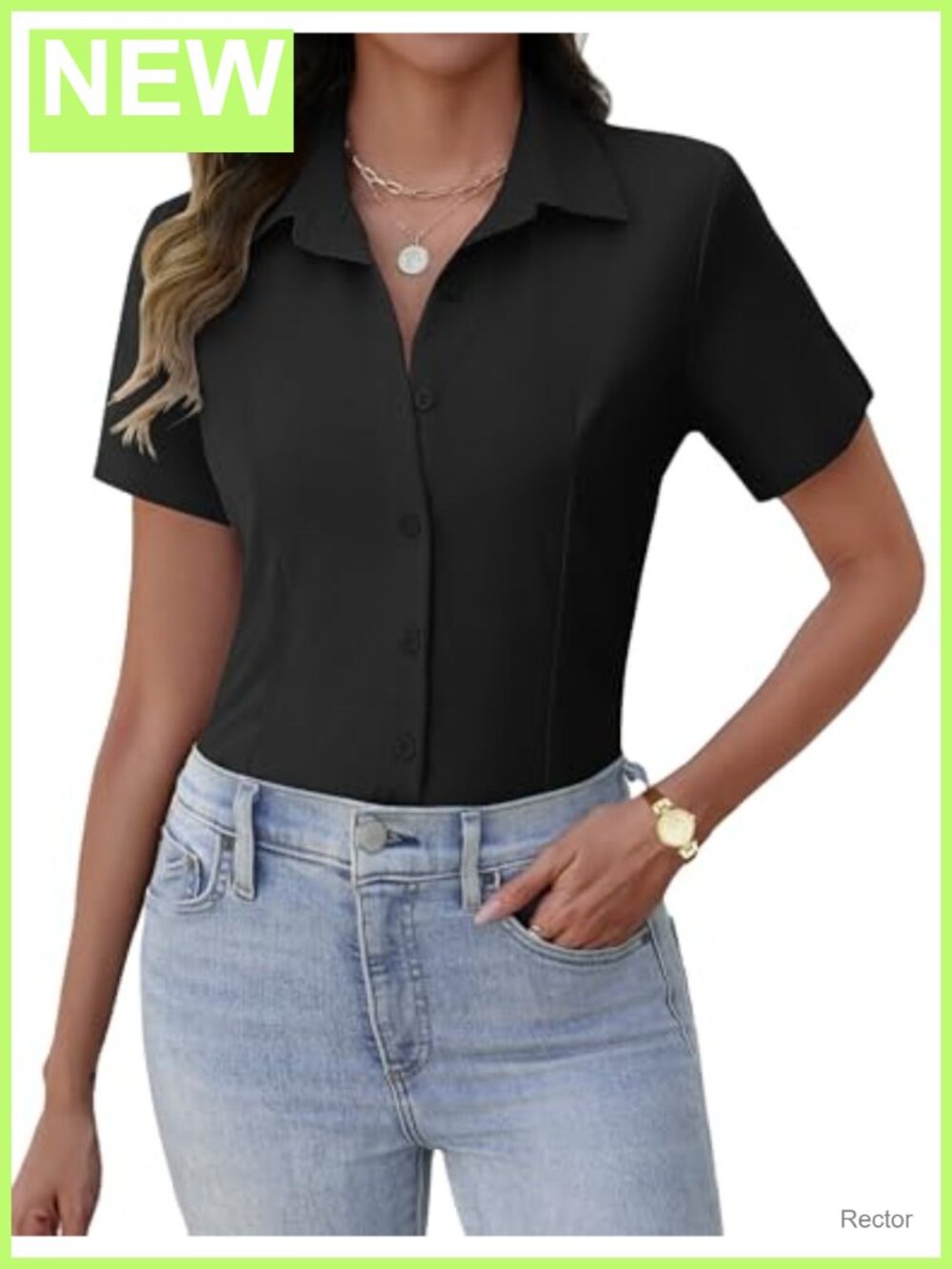 Women's Button Down Shirt Short Sleeve Polyester Blouse Business Top